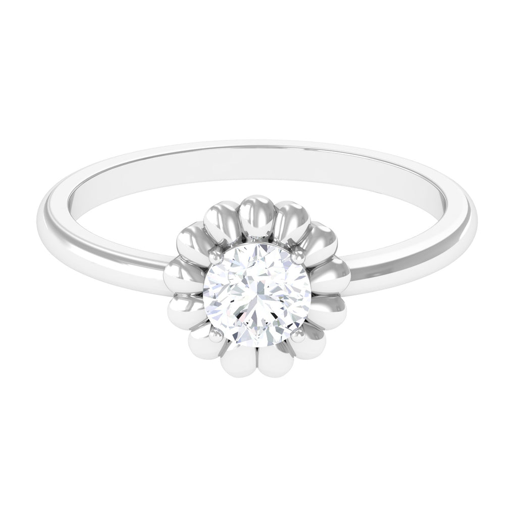 Round Moissanite Solitaire Floral Ring in Prong Setting Moissanite - ( D-VS1 ) - Color and Clarity - Rosec Jewels