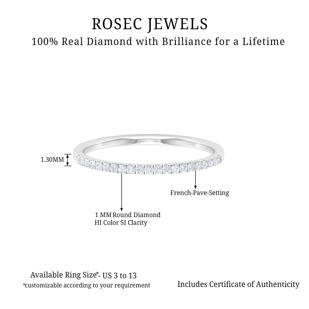 Dainty Round Cut Diamond Half Eternity Stackable Ring for Women Diamond - ( HI-SI ) - Color and Clarity - Rosec Jewels