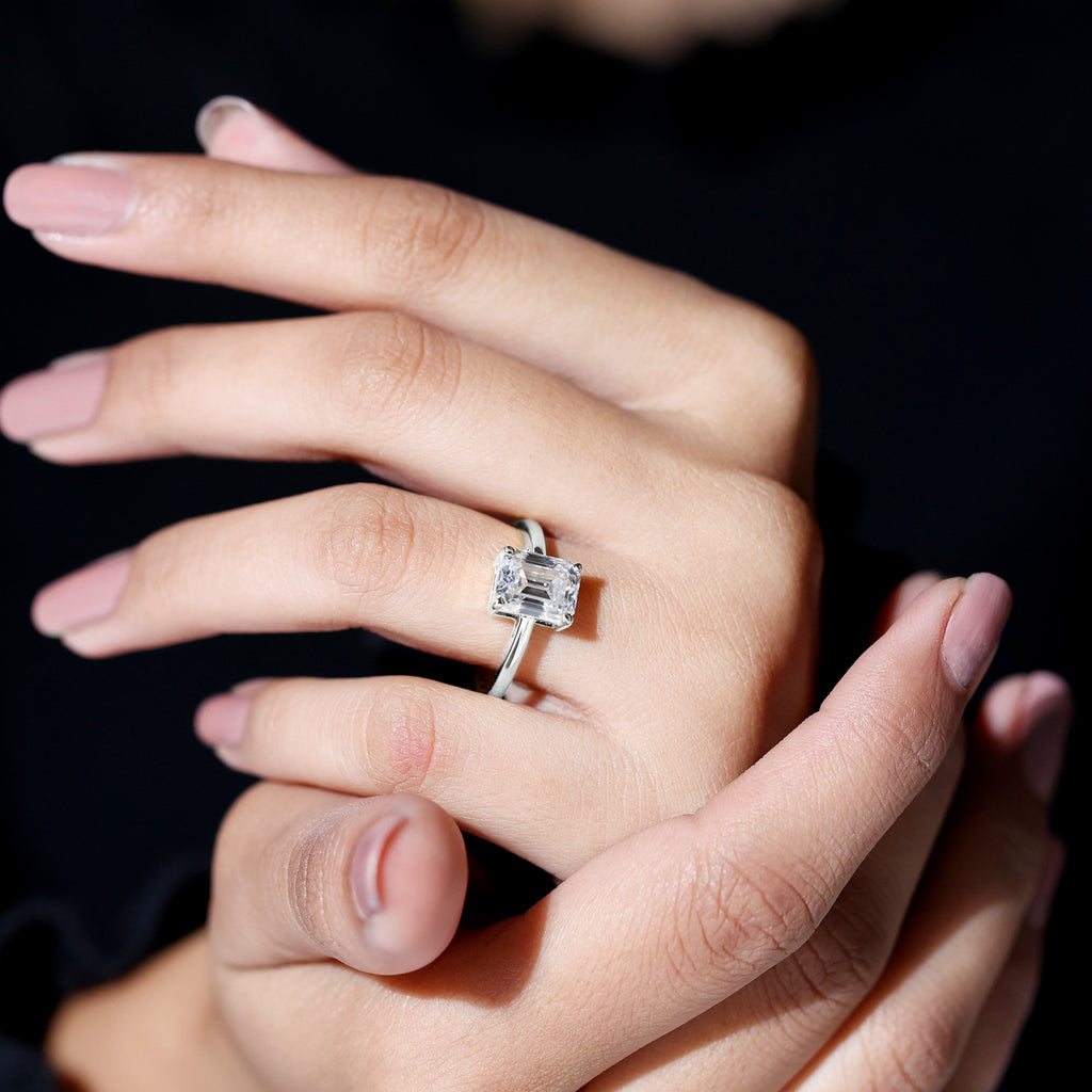Sofia Richie Inspired Emerald Cut Solitaire Moissanite Engagement Ring Moissanite - ( D-VS1 ) - Color and Clarity - Rosec Jewels