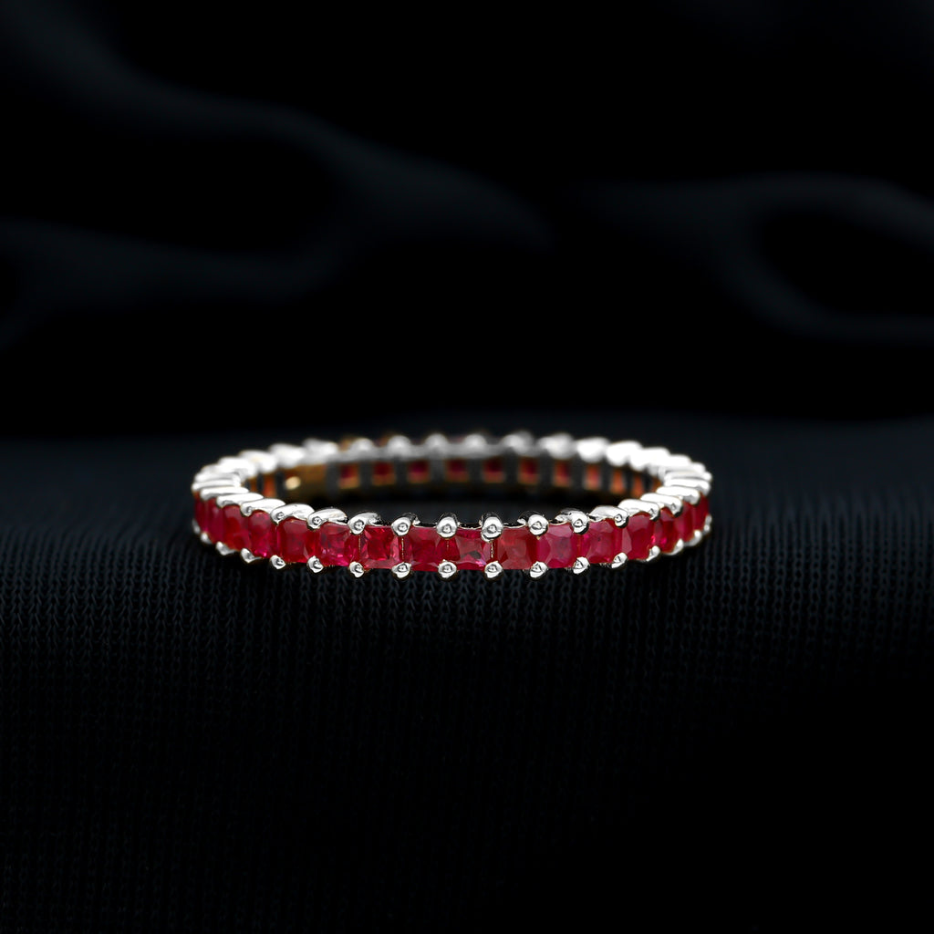 Princess Cut Ruby Eternity Ring in Shared Prong Setting Ruby - ( AAA ) - Quality - Rosec Jewels