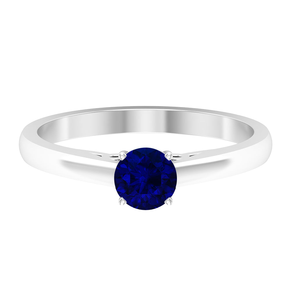 Natural Blue Sapphire Solitaire Ring in Basket Setting Blue Sapphire - ( AAA ) - Quality - Rosec Jewels
