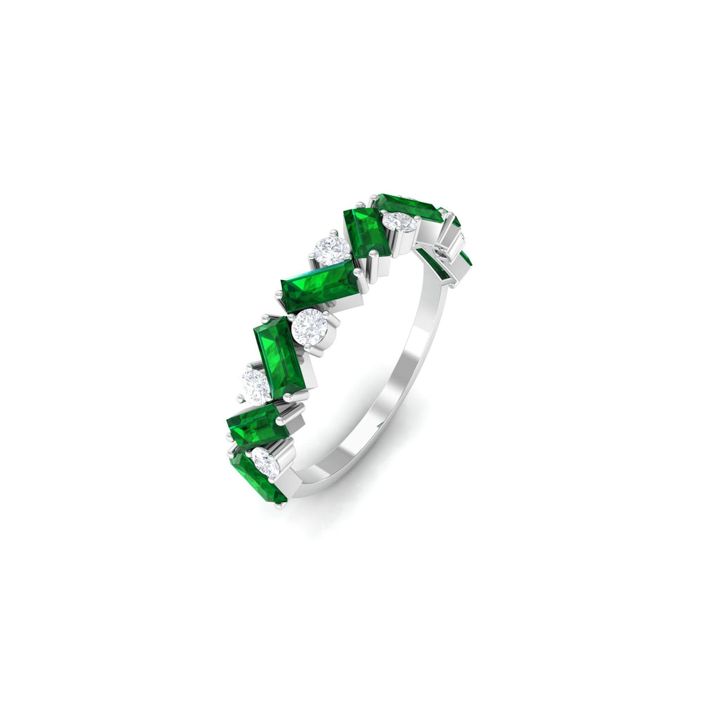Baguette Shape Lab Grown Emerald Half Eternity Ring with Moissanite Lab Created Emerald - ( AAAA ) - Quality - Rosec Jewels