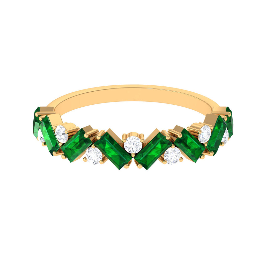 Baguette Shape Lab Grown Emerald Half Eternity Ring with Moissanite Lab Created Emerald - ( AAAA ) - Quality - Rosec Jewels