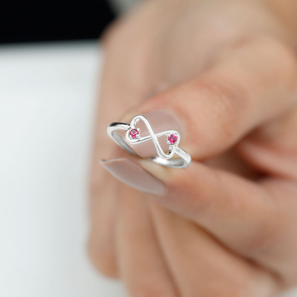 Created Ruby Infinity Heart Promise Ring in Gold Lab Created Ruby - ( AAAA ) - Quality - Rosec Jewels