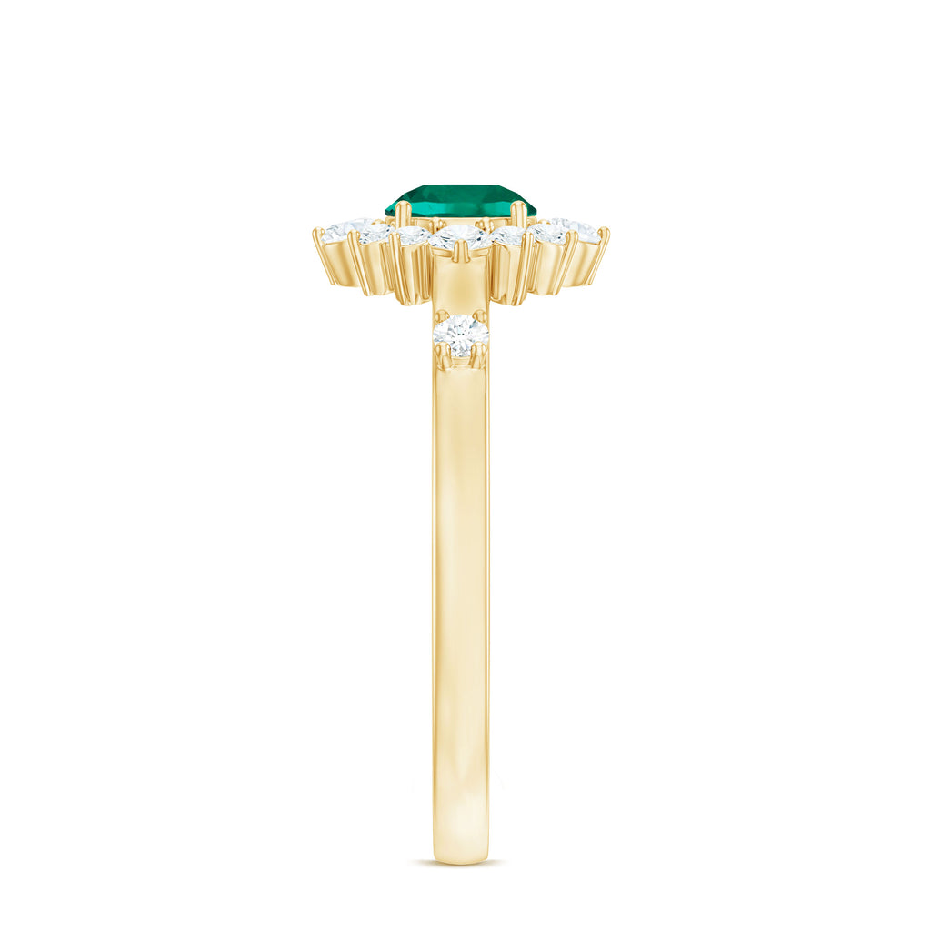 1 CT Round Created Emerald Classic Halo Engagement Ring with Diamond Lab Created Emerald - ( AAAA ) - Quality - Rosec Jewels