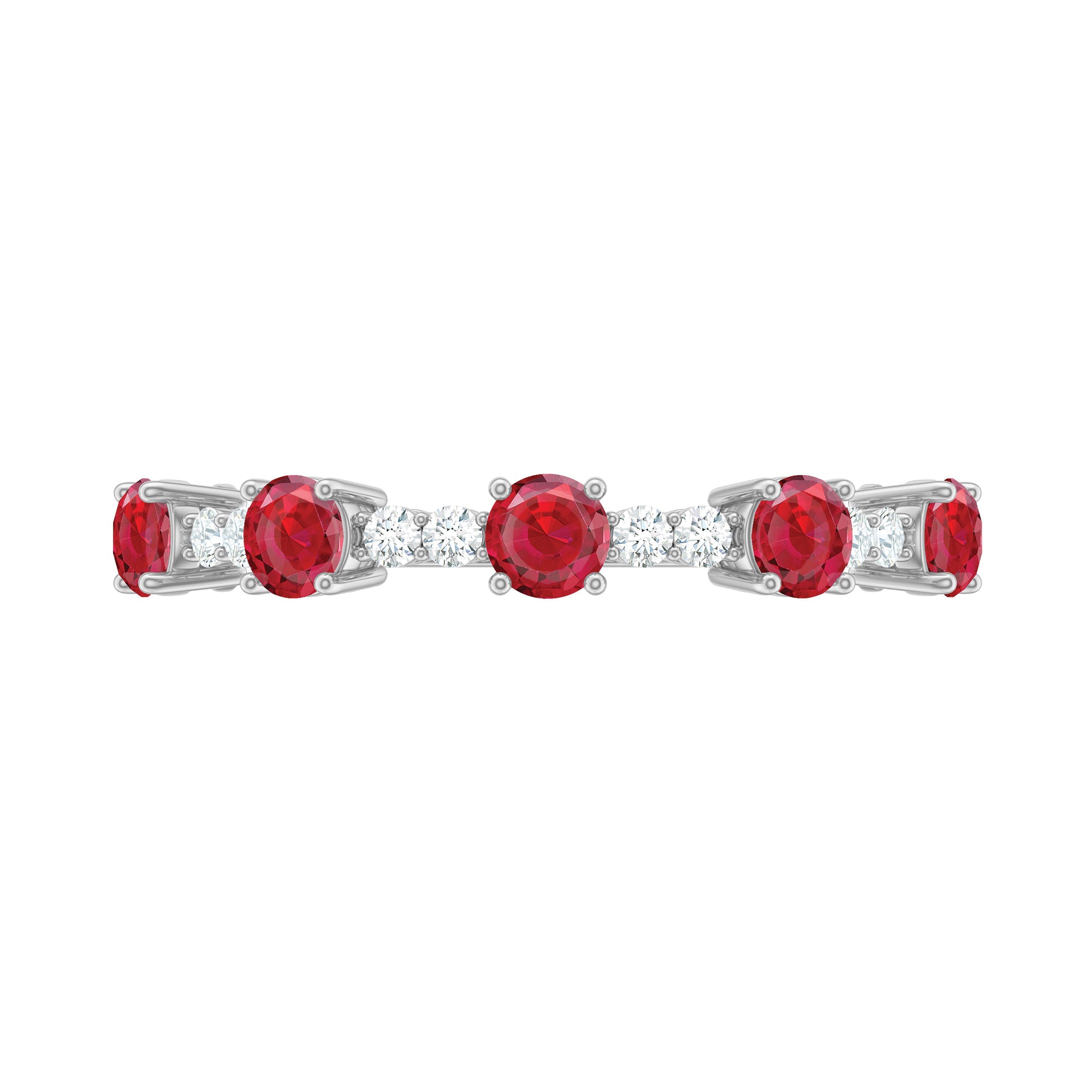 Lab Grown Ruby and Diamond Half Eternity Ring Lab Created Ruby - ( AAAA ) - Quality - Rosec Jewels