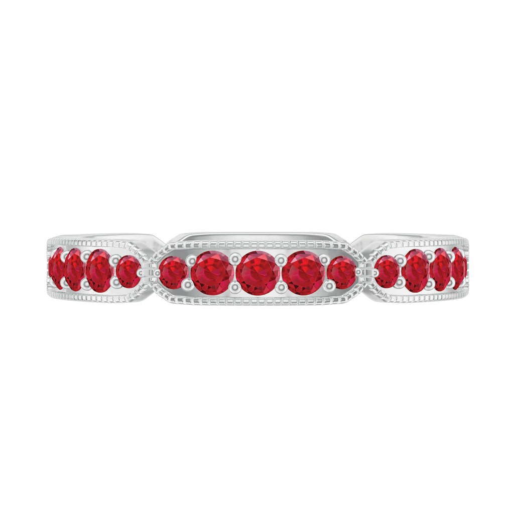 1 CT Created Ruby Eternity Band Ring with Gold Milgrain Details Lab Created Ruby - ( AAAA ) - Quality - Rosec Jewels
