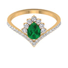 Lab Grown Emerald and Diamond Designer Engagement Ring Lab Created Emerald - ( AAAA ) - Quality - Rosec Jewels