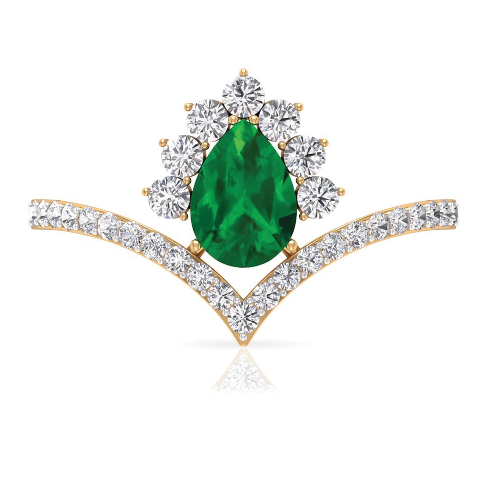 Lab Grown Emerald and Diamond Designer Engagement Ring Lab Created Emerald - ( AAAA ) - Quality - Rosec Jewels