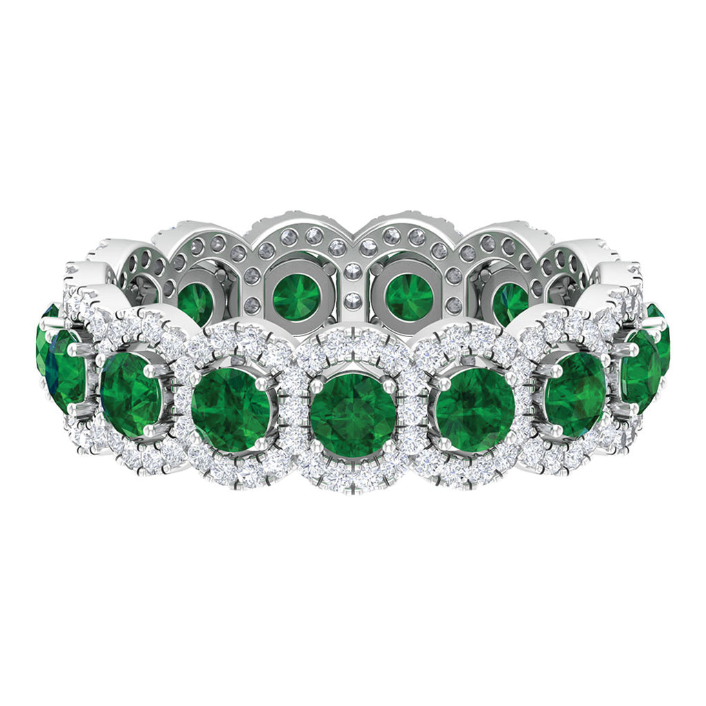 Lab-Created Emerald Classic Wedding Band with Simulated Diamond Lab Created Emerald - ( AAAA ) - Quality - Rosec Jewels