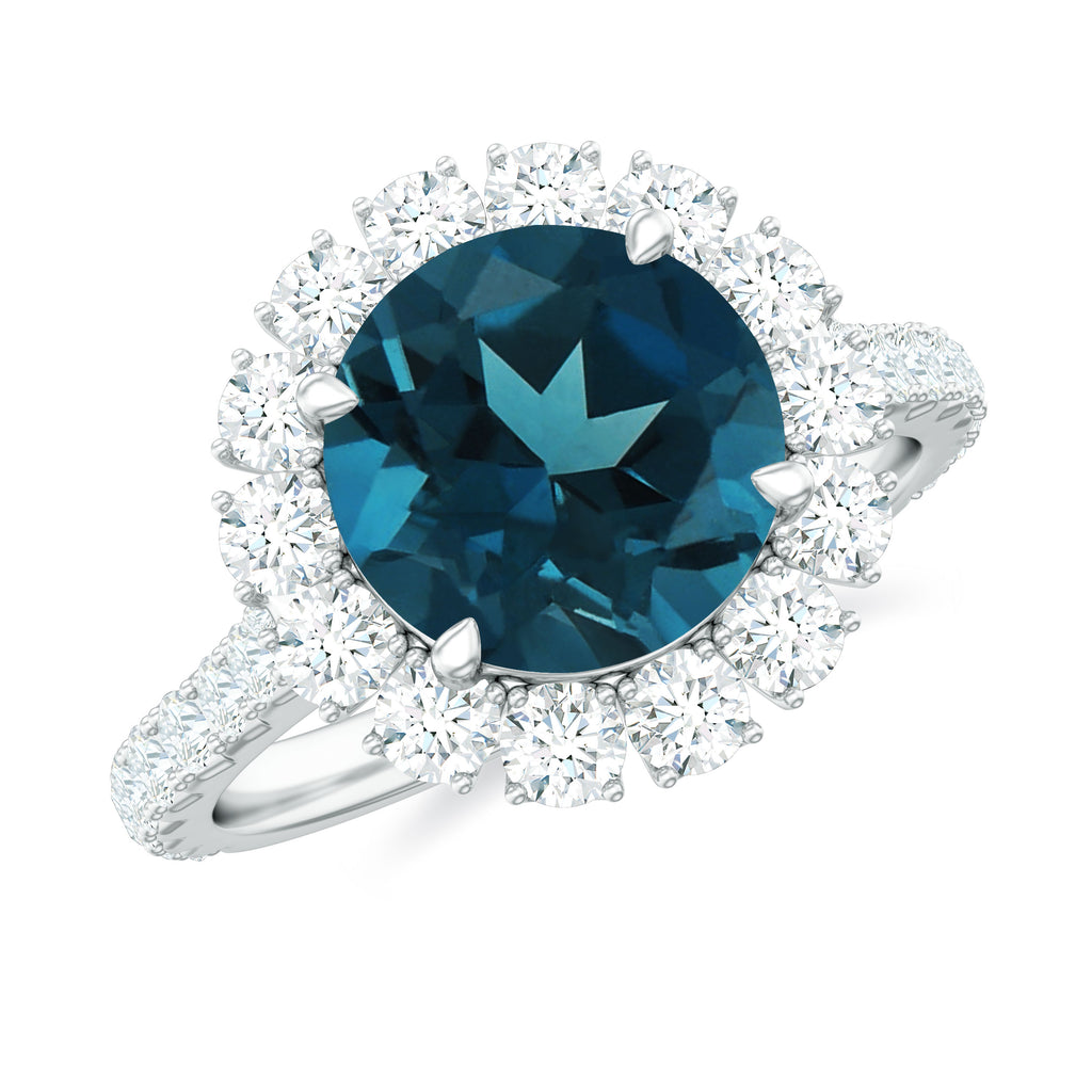 3.25 CT Halo Engagement Ring with London Blue Topaz and Moissanite for Women London Blue Topaz - ( AAA ) - Quality - Rosec Jewels