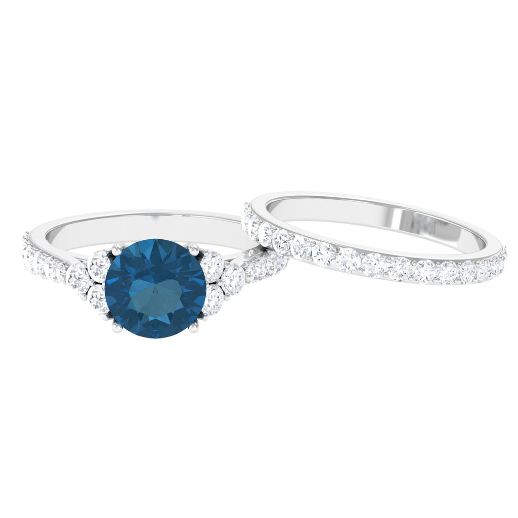 Engagement Ring Set with London Blue Topaz and Moissanite London Blue Topaz - ( AAA ) - Quality - Rosec Jewels