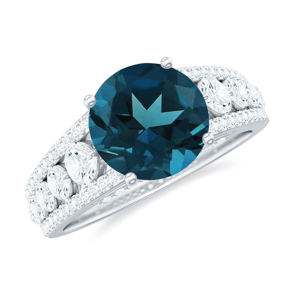 London Blue Topaz and Moissanite Statement Engagement Ring London Blue Topaz - ( AAA ) - Quality - Rosec Jewels