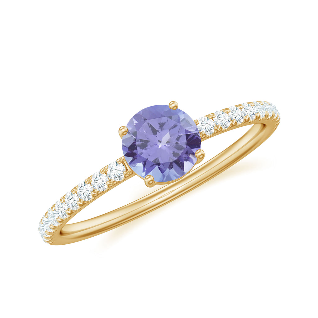 Classic Ring with Tanzanite Solitaire and Diamond Side Stones Tanzanite - ( AAA ) - Quality - Rosec Jewels