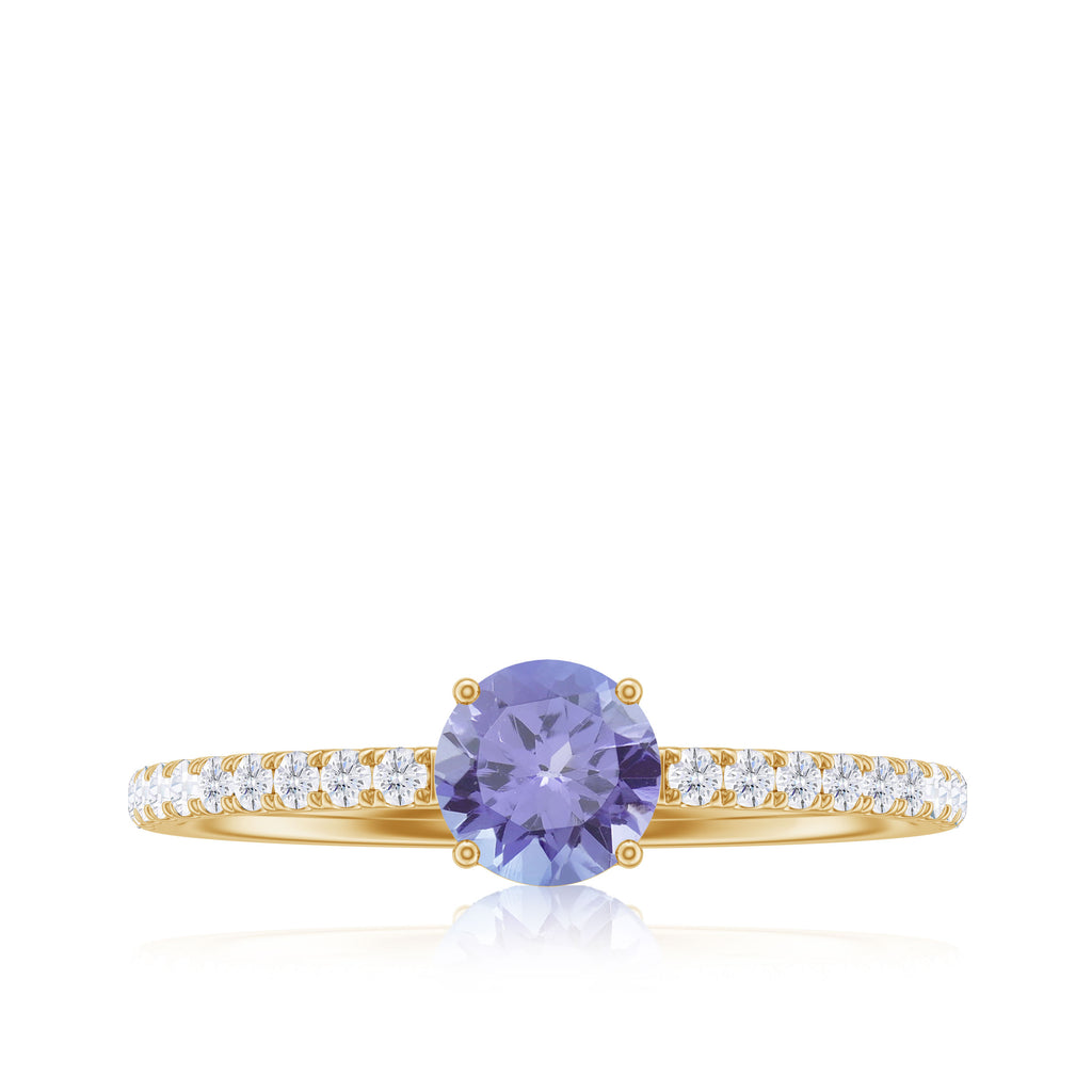Classic Ring with Tanzanite Solitaire and Diamond Side Stones Tanzanite - ( AAA ) - Quality - Rosec Jewels