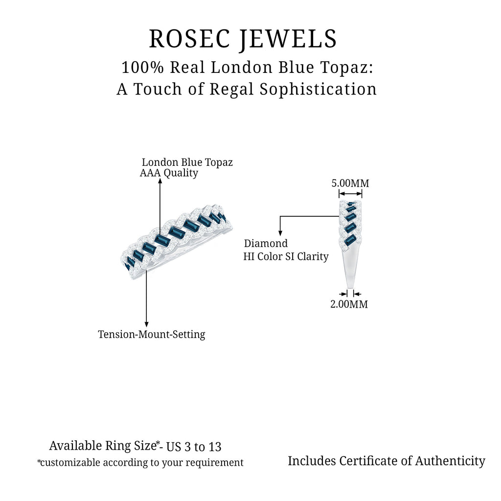 Baguette London Blue Topaz and Diamond Braided Half Eternity Band Ring London Blue Topaz - ( AAA ) - Quality - Rosec Jewels
