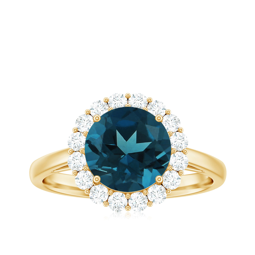 2.50 CT Round Shape London Blue Topaz Engagement Ring with Moissanite Halo London Blue Topaz - ( AAA ) - Quality - Rosec Jewels
