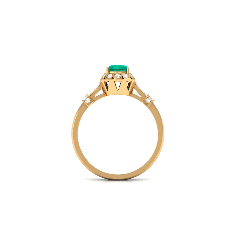 3/4 CT Vintage Inspired Emerald Engagement Ring with Diamond Emerald - ( AAA ) - Quality - Rosec Jewels