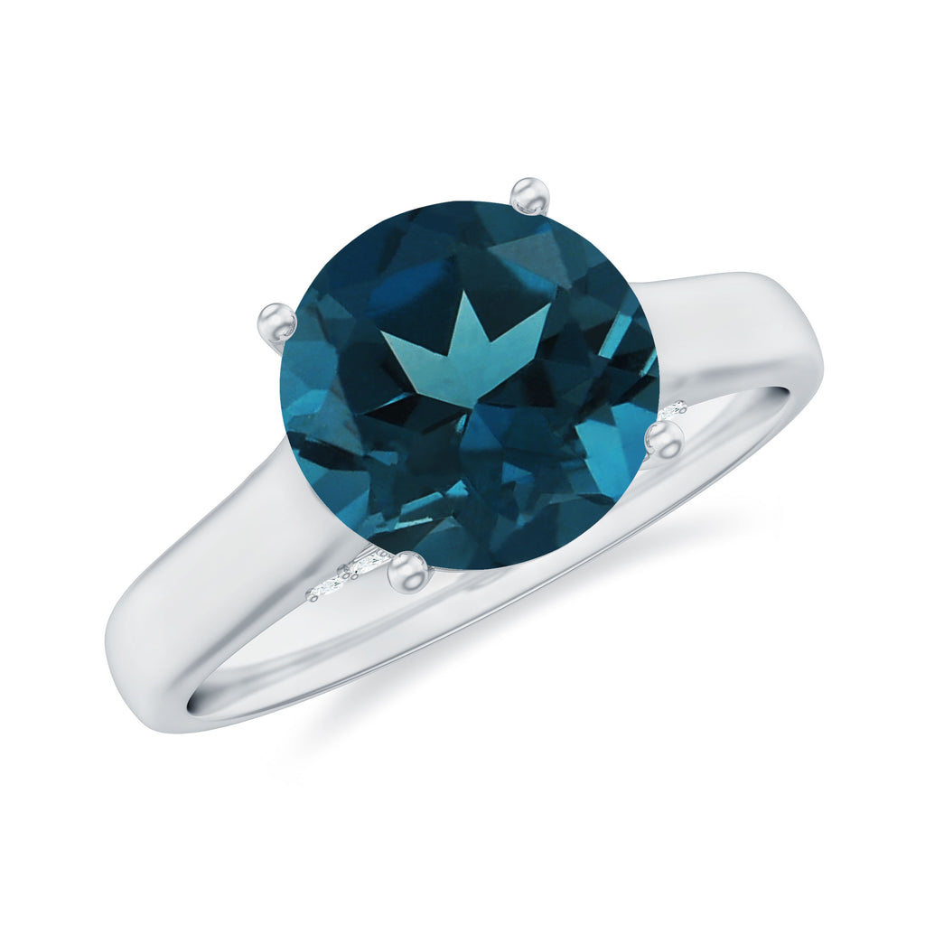 Classic Round London Blue Topaz Solitaire Ring London Blue Topaz - ( AAA ) - Quality - Rosec Jewels