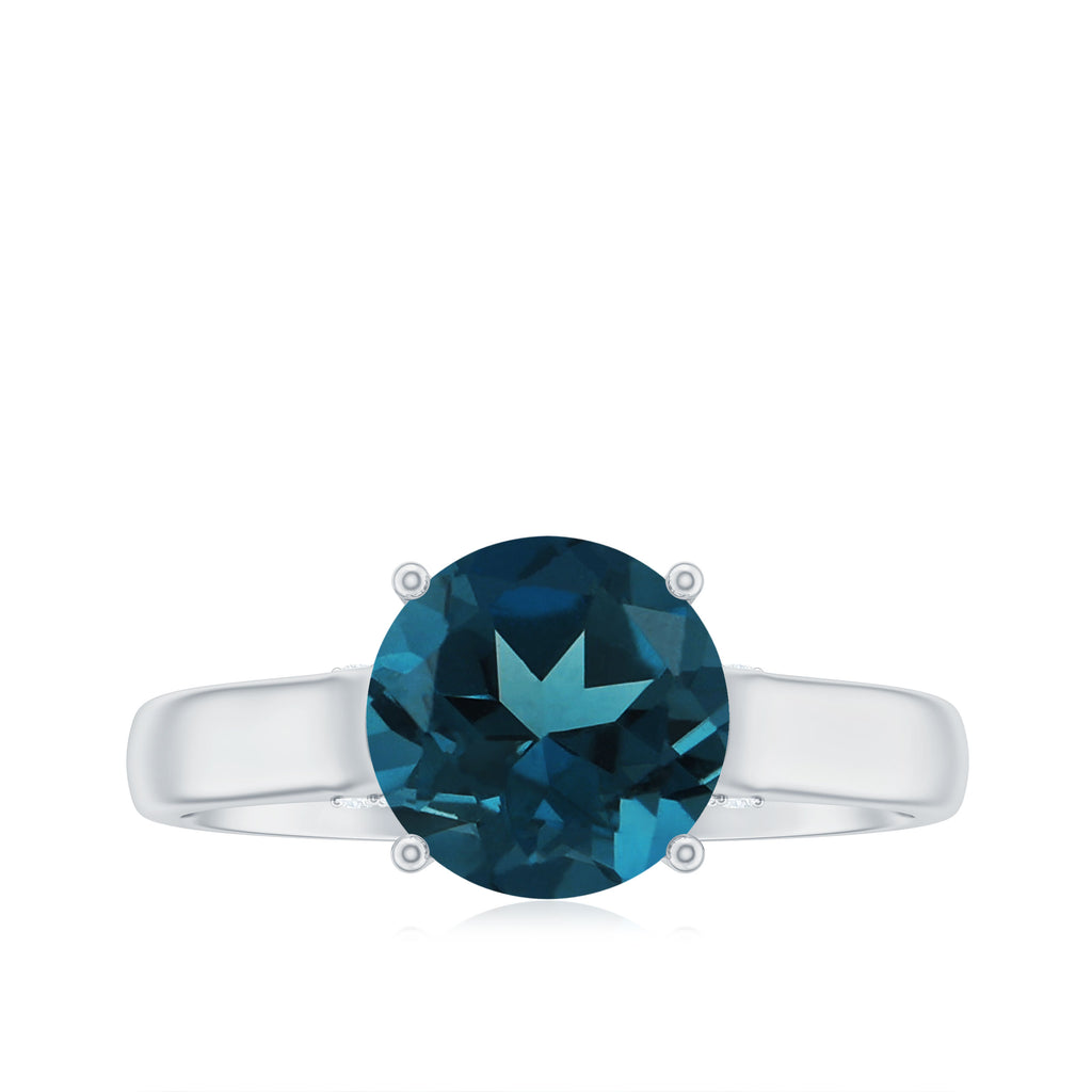 Classic Round London Blue Topaz Solitaire Ring London Blue Topaz - ( AAA ) - Quality - Rosec Jewels