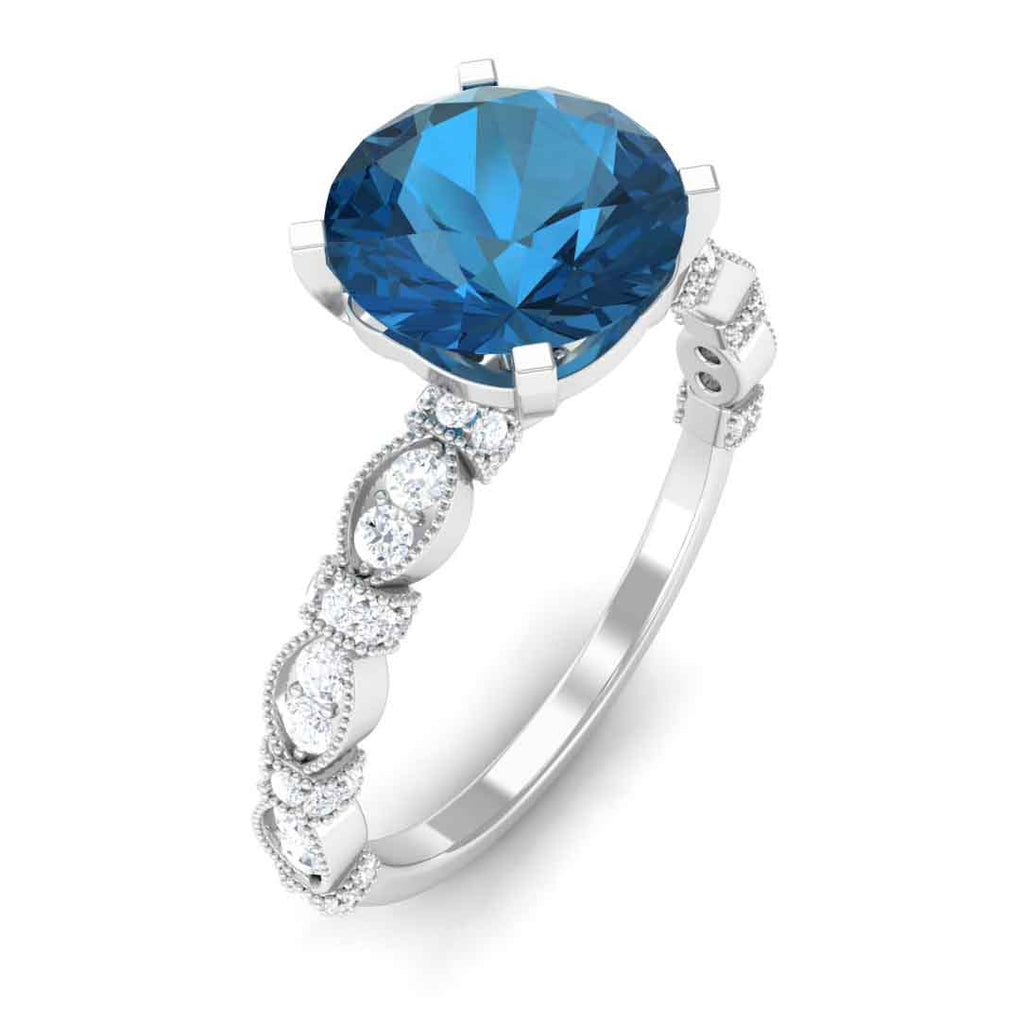2.50 CT Solitaire London Blue Topaz and Diamond Engagement Ring London Blue Topaz - ( AAA ) - Quality - Rosec Jewels