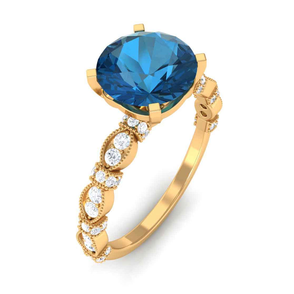 2.50 CT Solitaire London Blue Topaz and Diamond Engagement Ring London Blue Topaz - ( AAA ) - Quality - Rosec Jewels