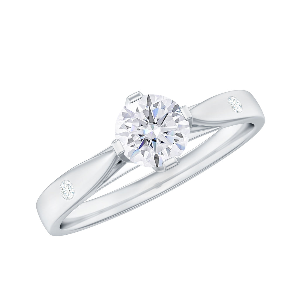 Floral Set Moissanite Solitaire Gold Ring with Sleek Accent Moissanite - ( D-VS1 ) - Color and Clarity - Rosec Jewels
