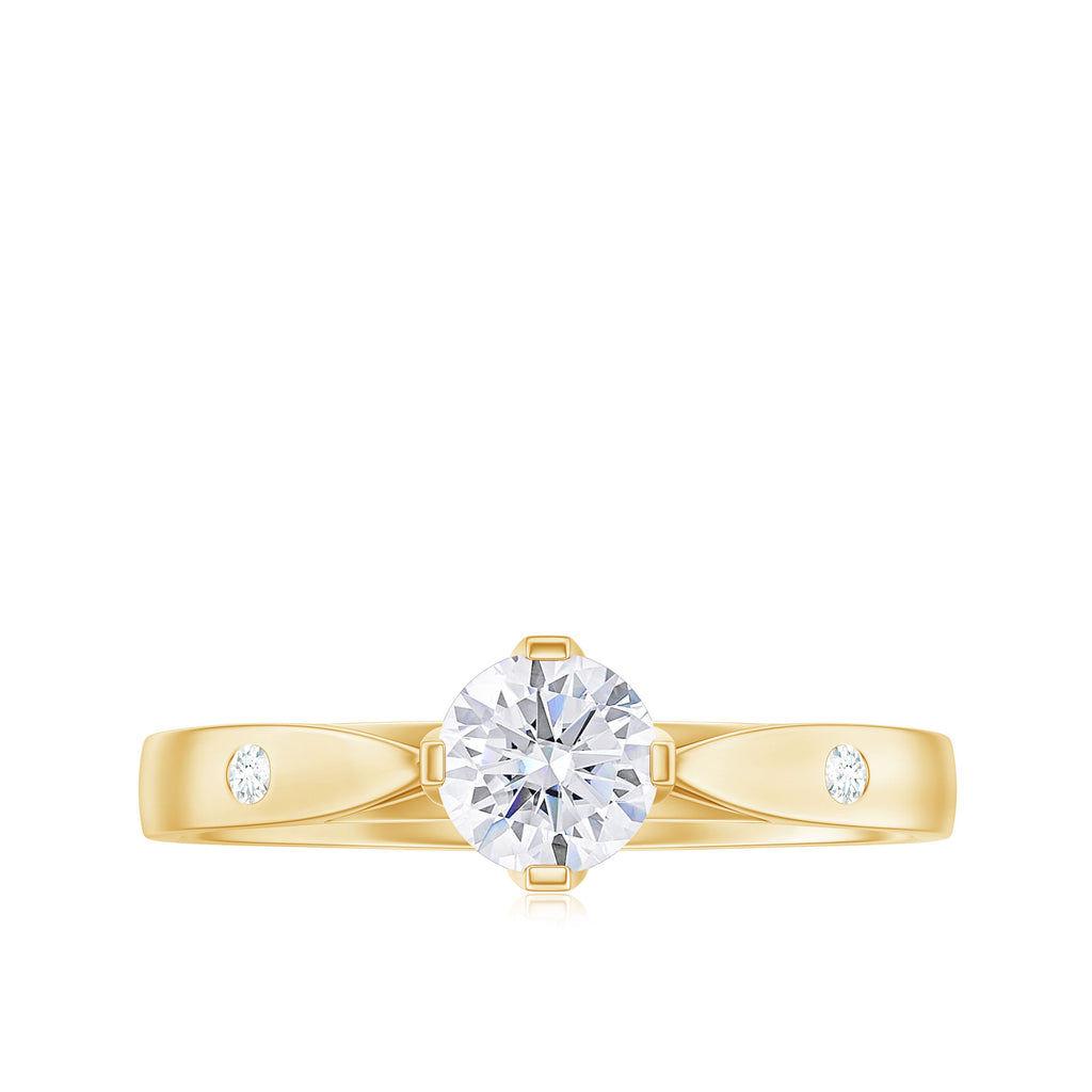 Floral Set Moissanite Solitaire Gold Ring with Sleek Accent Moissanite - ( D-VS1 ) - Color and Clarity - Rosec Jewels
