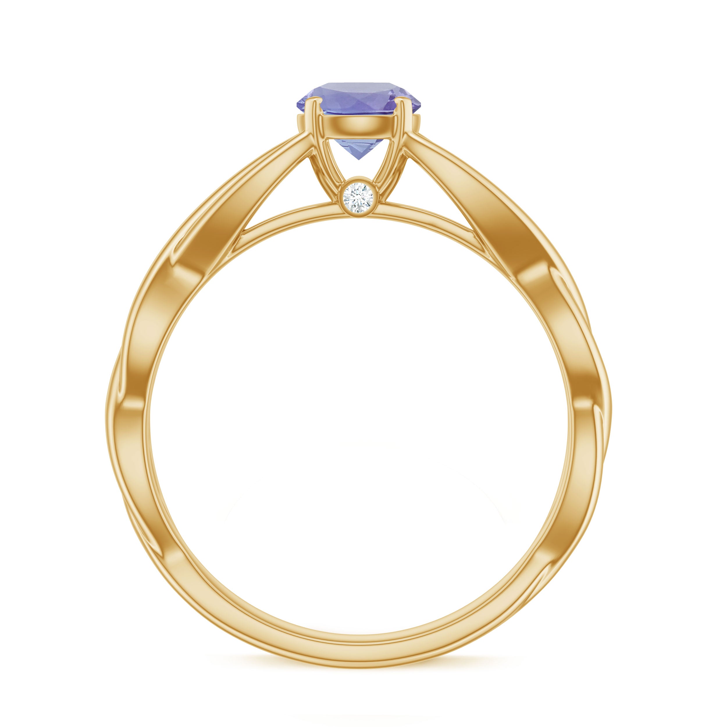 Round Tanzanite Crossover Solitaire Ring Tanzanite - ( AAA ) - Quality - Rosec Jewels