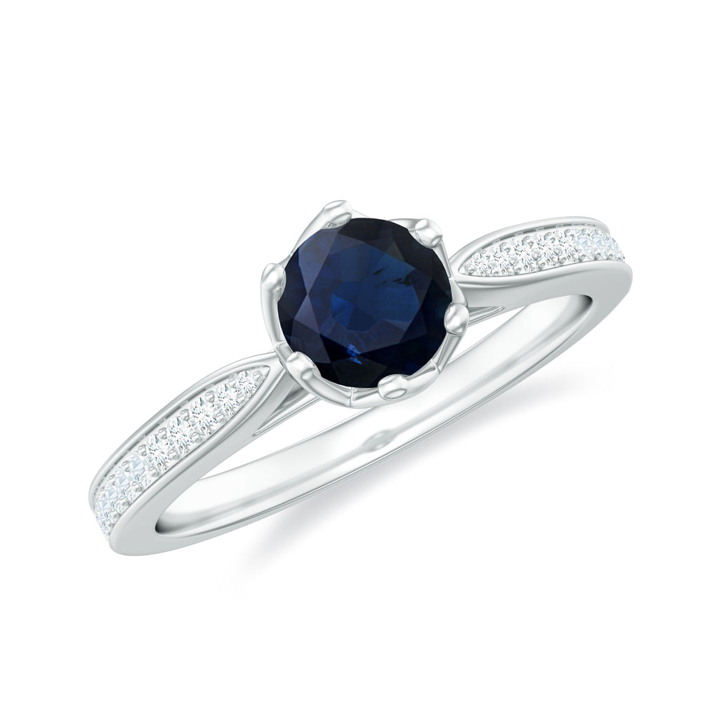 Real Blue Sapphire Solitaire Engagement Ring with Diamond Blue Sapphire - ( AAA ) - Quality - Rosec Jewels