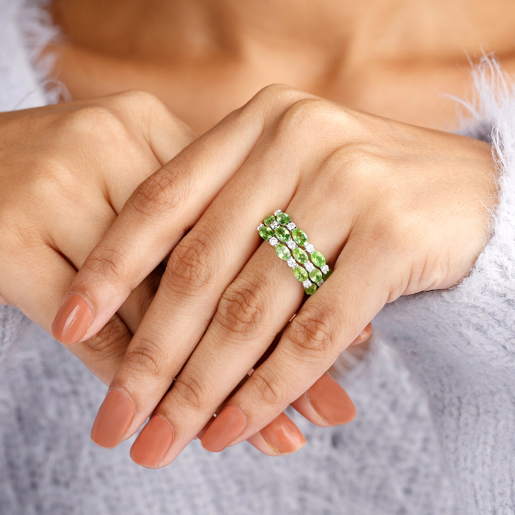 Rosec Jewels - Oval Peridot Statement Ring with Moissanite