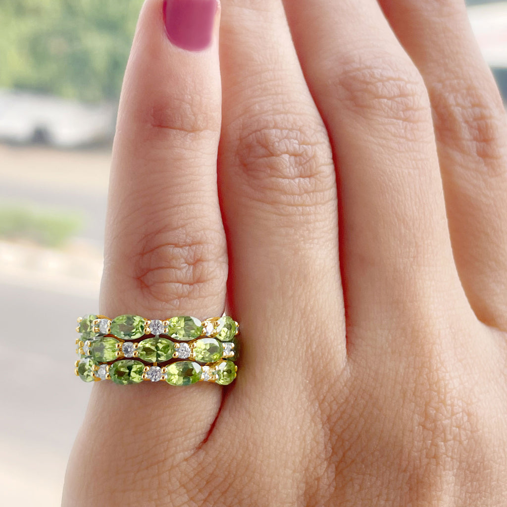 Oval Peridot Statement Ring with Moissanite Peridot - ( AAA ) - Quality - Rosec Jewels