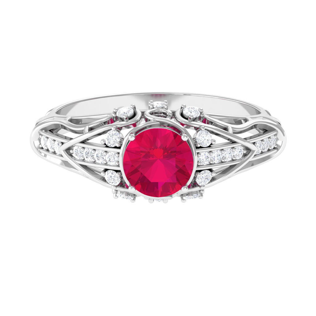 Vintage Inspired Ruby Engagement Ring with Moissanite