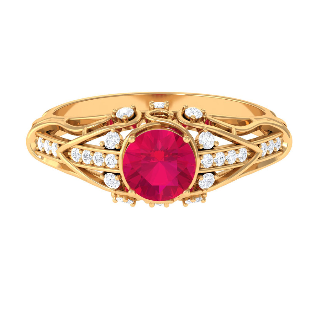 Vintage Inspired Ruby Engagement Ring with Diamond Ruby - ( AAA ) - Quality - Rosec Jewels