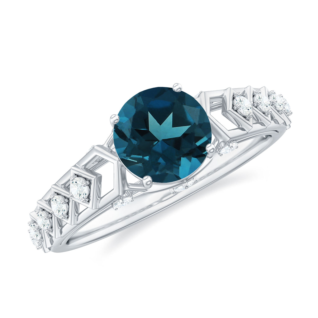 1.75 CT London Blue Topaz Art Deco Solitaire Ring with Moissanite London Blue Topaz - ( AAA ) - Quality - Rosec Jewels