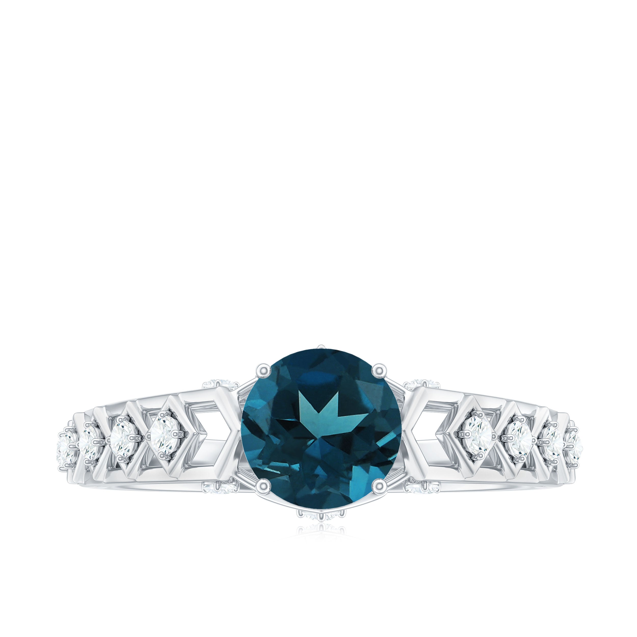 1.75 CT London Blue Topaz Art Deco Solitaire Ring with Moissanite London Blue Topaz - ( AAA ) - Quality - Rosec Jewels