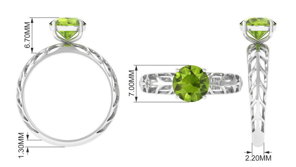 8 MM Round Peridot Solitaire Gold Cut Work Ring in Prong Setting Peridot - ( AAA ) - Quality - Rosec Jewels