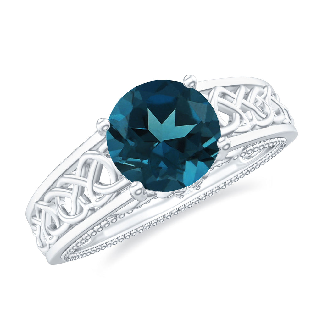 1.50 CT London Blue Topaz Celtic Solitaire Band with Diamond London Blue Topaz - ( AAA ) - Quality - Rosec Jewels