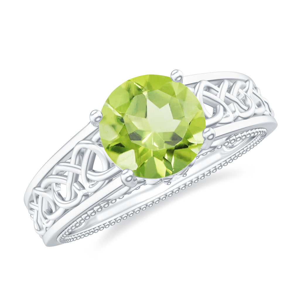 Vintage Style Peridot Celtic Knot Band Ring with Surprise Diamond Peridot - ( AAA ) - Quality - Rosec Jewels
