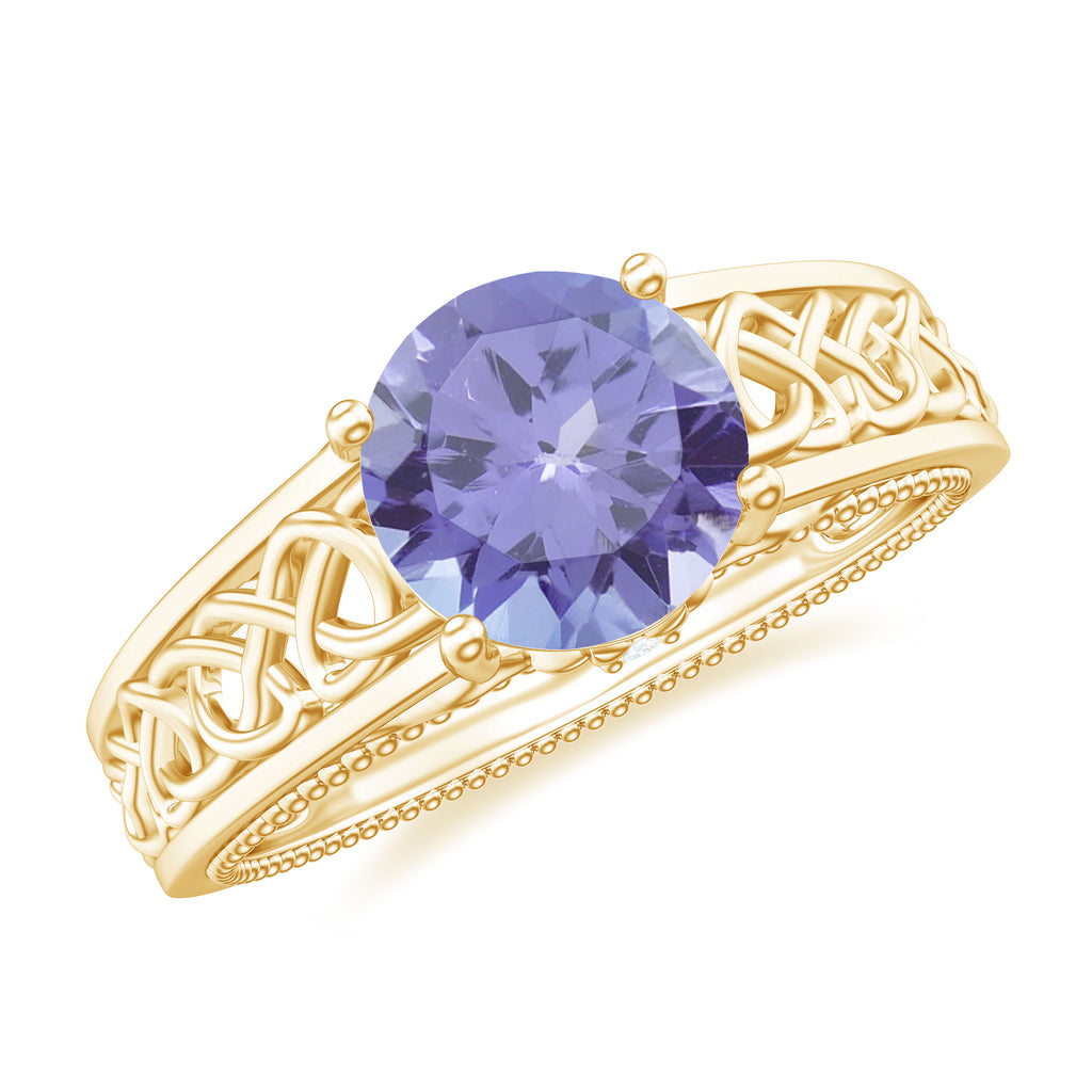 Vintage Inspired Created Tanzanite Celtic Knot Band Ring with Surprise Diamond Lab Created Tanzanite - ( AAAA ) - Quality - Rosec Jewels