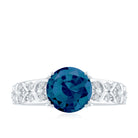 Solitaire London Blue Topaz Flower Engagement Ring with Diamond London Blue Topaz - ( AAA ) - Quality - Rosec Jewels