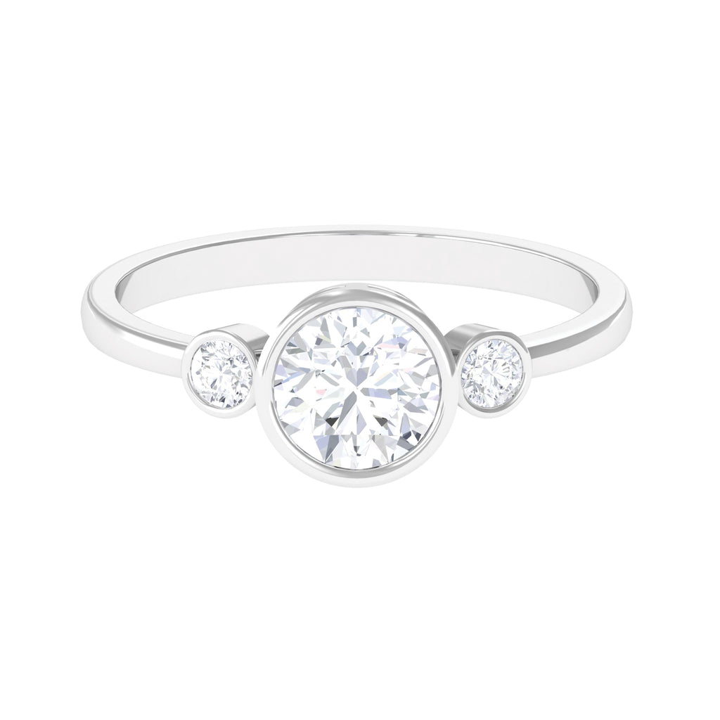 1.25 CT Bezel Set Moissanite Three Stone Engagement Ring Moissanite - ( D-VS1 ) - Color and Clarity - Rosec Jewels