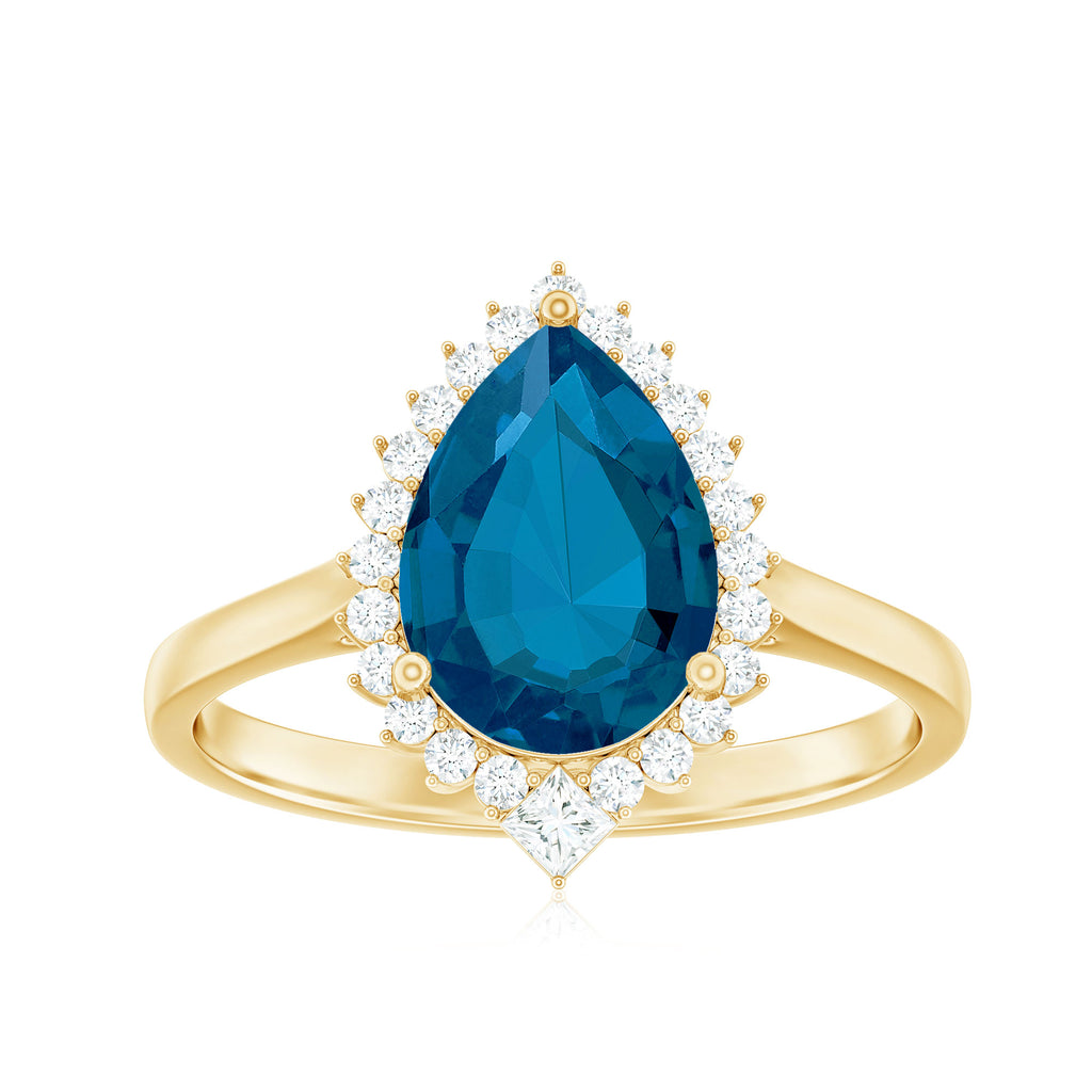 2 CT London Blue Topaz Cocktail Engagement Ring with Diamond Halo London Blue Topaz - ( AAA ) - Quality - Rosec Jewels