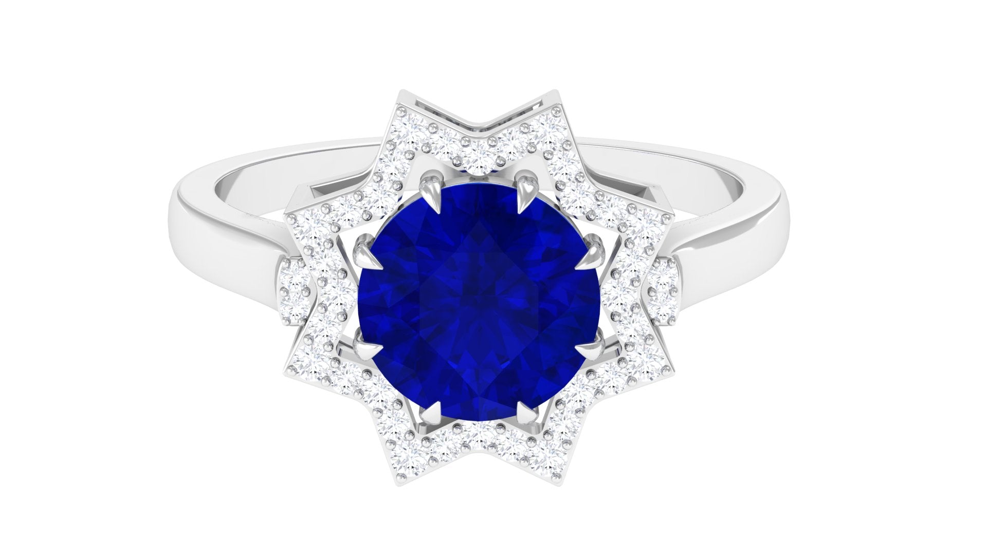 3.25 CT Created Blue Sapphire Star Shape Engagement Ring with Diamond Lab Created Blue Sapphire - ( AAAA ) - Quality - Rosec Jewels