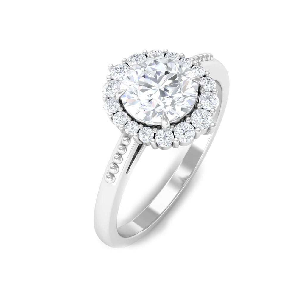 Certified Moissanite Halo Engagement Ring Moissanite - ( D-VS1 ) - Color and Clarity - Rosec Jewels