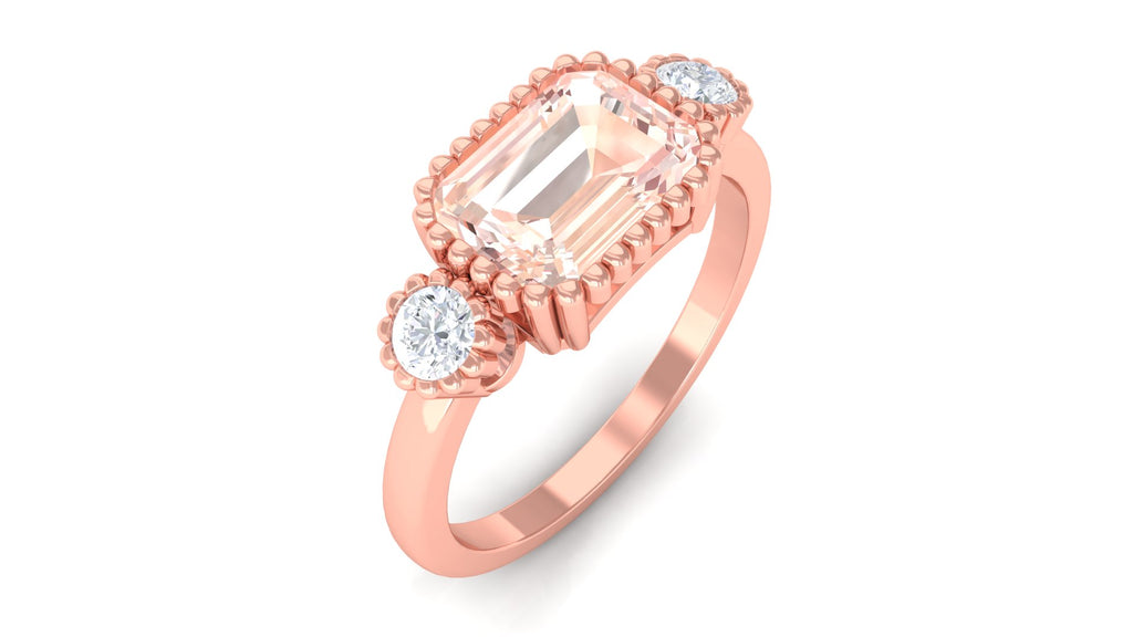 Bezel Morganite East West Engagement Ring with Diamond Morganite - ( AAA ) - Quality - Rosec Jewels