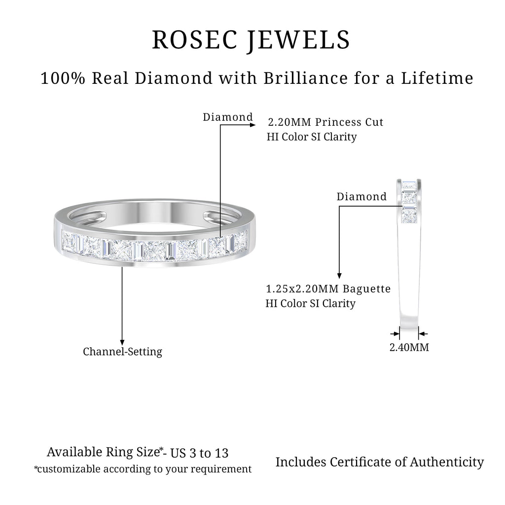 Baguette and Princess Cut Diamond Unisex Band Ring Diamond - ( HI-SI ) - Color and Clarity - Rosec Jewels