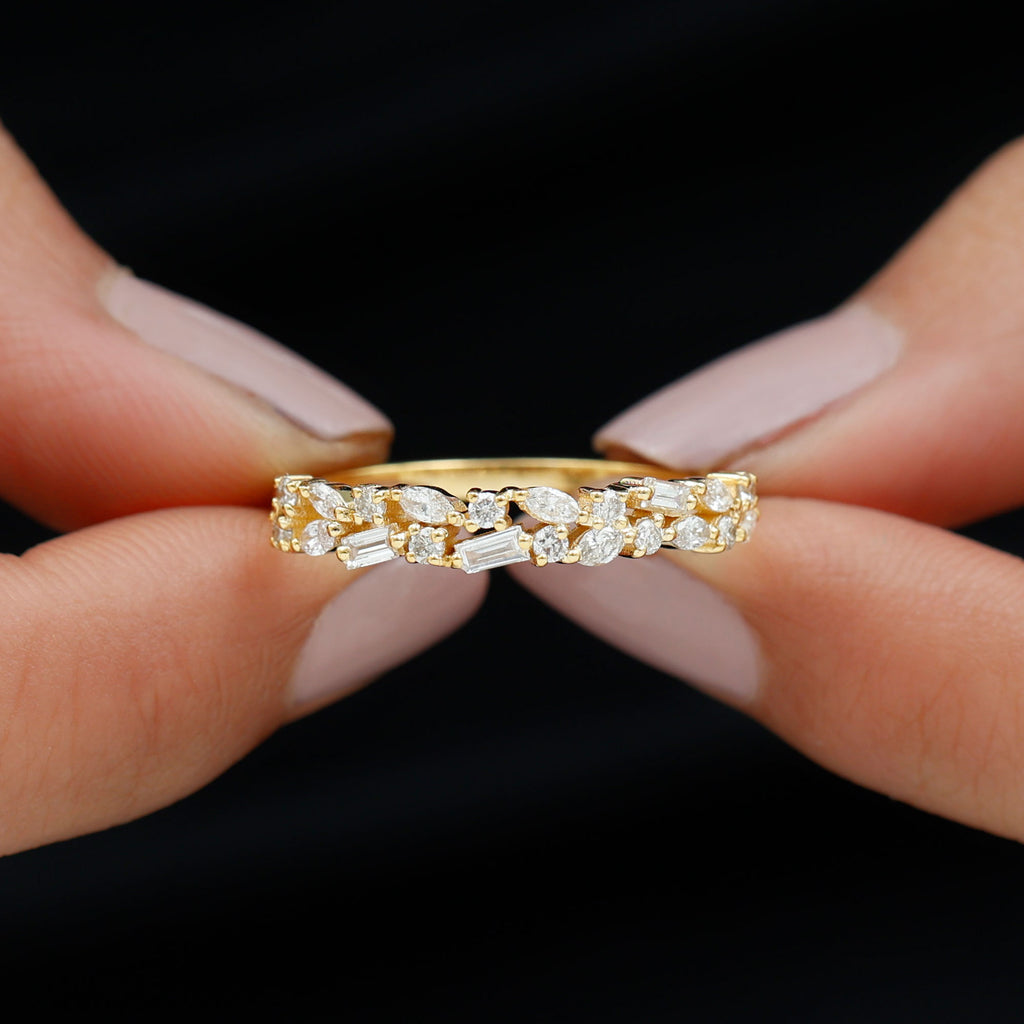 Real Diamond Half Eternity Band Ring Diamond - ( HI-SI ) - Color and Clarity - Rosec Jewels