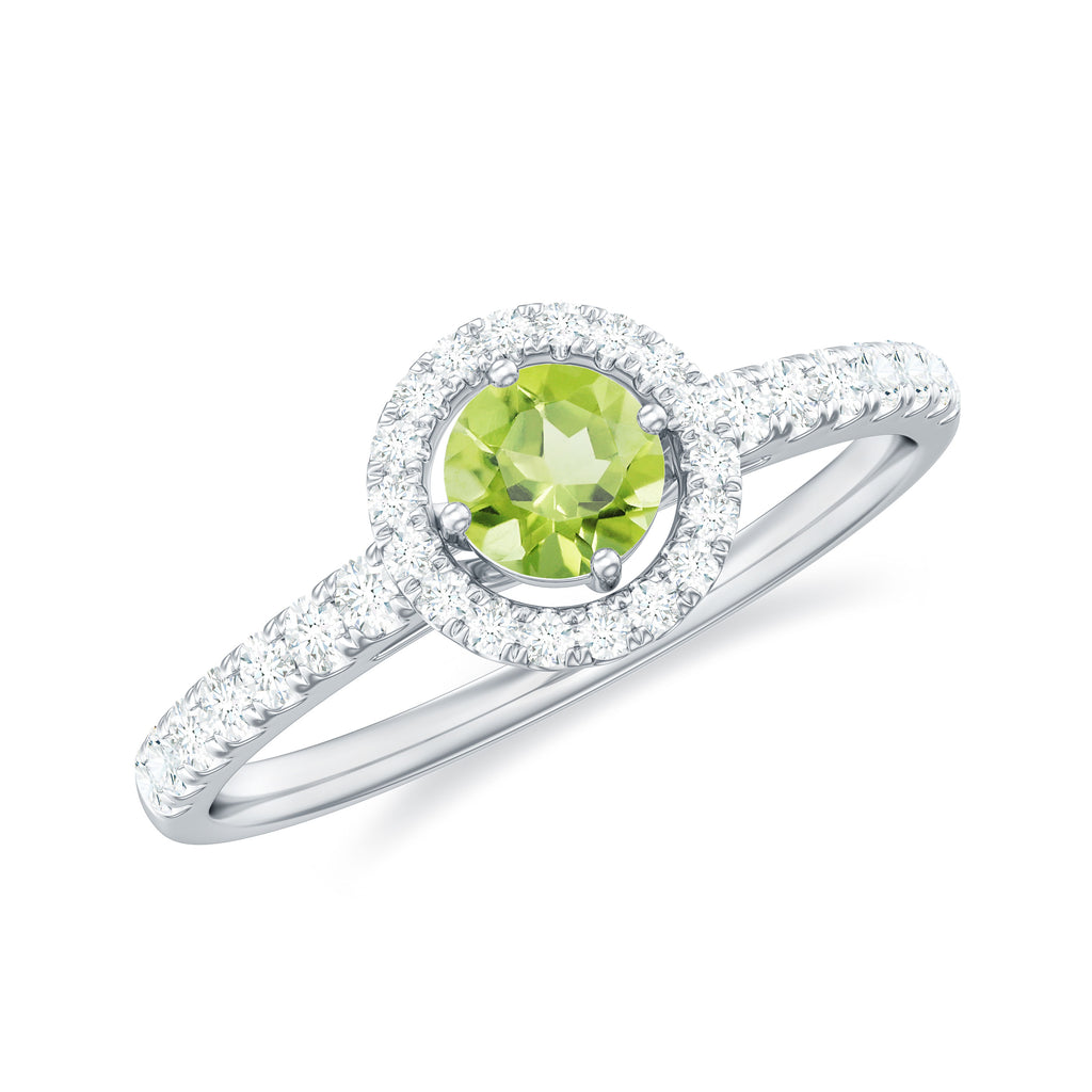 0.75 CT Peridot and Diamond Halo Engagement Ring Peridot - ( AAA ) - Quality - Rosec Jewels
