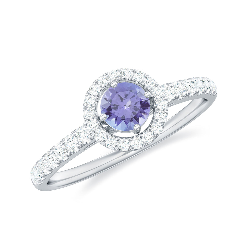 0.75 CT Tanzanite and Diamond Halo Engagement Ring Tanzanite - ( AAA ) - Quality - Rosec Jewels